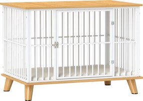 PawHut Klatka dla psa z drzwiami z zamkiem, zdejmowana poduszka, dobra wentylacja, Stal, 86x60x70 cm, Biały+Dąb