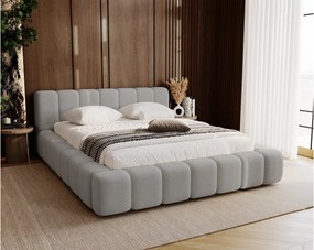 Emporius Bolonia łóżko tapicerowane 180x200 cm - łóżko podwójne 180x200 - pojemnik, stelaż, gruba pianka, tkanina welurowa, jasny szary (Komodo 20)