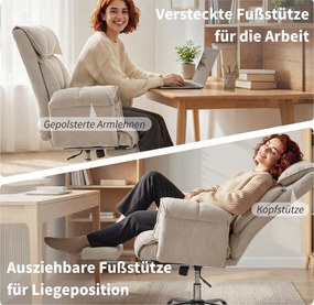 HOMCOM Fotel biurowy odchylany Regulacja wysokości Krzesło biurowe z podłokietnikami podnóżkiem wysokie oparcie 75 x 77 x 110-118 cm Szary | Aosom PL