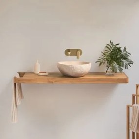 Zestaw Mebli Łazienkowych 130x45 Cm Wiszący Z Drewna Tekowego Neill Drewno Tekowe & Bezlusterkowiec & Nieregularna Z Beż Cementu ↔︎40 Cm Fedro & Szczo
