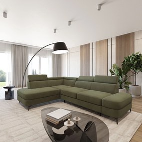 Masseno Narożnik AVISE z funkcją spania i pojemnikiem na pościel Narozniki L, Rozkładana sofa - Zielony, MATT VELVET 38