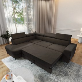 Masseno Narożnik ALVORO z funkcją spania i pojemnikiem na pościel Narozniki L, Rozkładana sofa - Brązowy, MATT VELVET 29