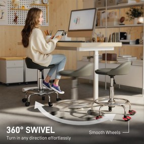 HOMCOM Obrotowy Taboret z Regulacją Wysokości z Oparciem, 59-75 cm, Obrotowy 360°, Czarny