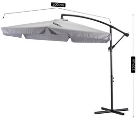 Parasol Ogrodowy Składany AKRON 300 cm Jasny Szary Regulowany Na Taras