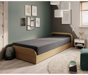 Tapicerowane/z płyty wiórowej łóżko jednoosobowe ze schowkiem z materacem 80x190 cm w kolorze ochry/ciemnoszare Parys – ELTAP