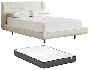 Łóżko 160 x 200 cm - Tkanina z bukli - Beżowy + Materac - ISYDE