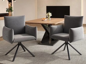 Komplet 2 foteli tapicerowanych - Obracane o 360° - z 4 metalowymi nogami - Aksamit - Szary