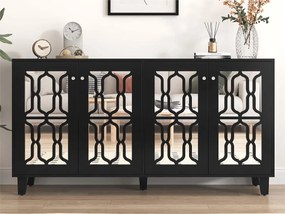 Bufet - 4 drzwi i regulowane półki - uchwyt kryształowy - Czarny