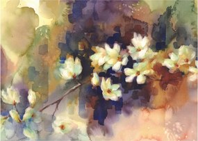 Obraz na szkle - Białe magnolie, malarstwo (70x50 cm)