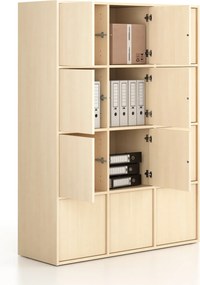 Szafa biurowa FRAME, 12x drzwi, 1299 x 450 x 1735 mm, PUSH-lock, brzoza