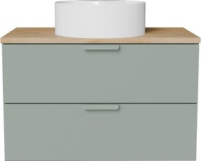 Wisząca szafka łazienkowa z okrągłą umywalką nablatową – Zielony szałwiowy – szer. 80 cm – AVORELI