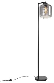 Designerska lampa podłogowa czarna z dymionym szkłem - Qara DownDesignerski Oswietlenie wewnetrzne