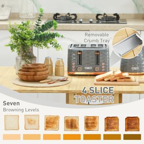 HOMCOM Zestaw 2 w 1: Toster i Czajnik, 7 Stopni Zrumienienia, Funkcje Rozmrażania i Podgrzewania, Szary