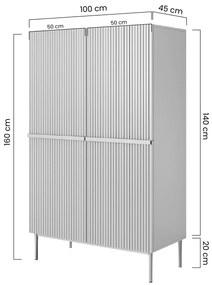 Komoda wysoka Nicole 100 cm - czarny mat / złote nóżki