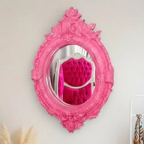 Lustro owalne, rama rózowa, styl barok.