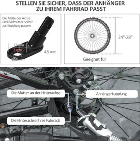 PawHut Przyczepa rowerowa dla dzieci, z odblaskami, 1 flaga, 170 cm x 77 cm x 90 cm, Czerwony