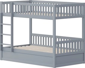 Łóżko piętrowe dla dzieci - 2 x 90 x 200 cm - z hydraulicznym schowkiem - Solidne i trwałe - Sosna + Sklejka + MDF - Szare