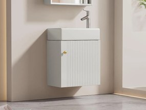 Wisząca szafka łazienkowa z rowkowanym frontem z kwadratową umywalką - 46 cm - Biała (bateria nie wchodzi w skład zestawu)