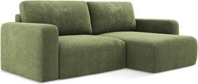 Zielony rozkładany/ze schowkiem narożnik z tkaniny szenilowej (prawostronny/z szezlongiem) Kona – Makamii