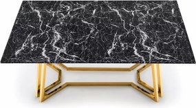 Prostokątny stół Zenith 160x90 cm ze szklanym blatem w kolorze czarny marmur na złotych metalowych nogach