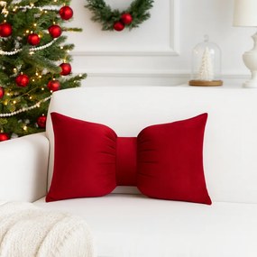 Aksamitna poduszka dekoracyjna w kształcie kokardy BOWERY, czerwona