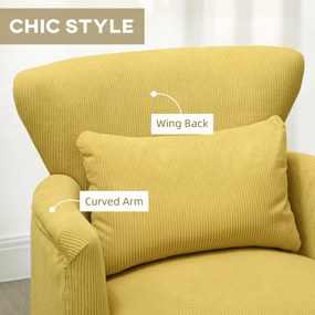 HOMCOM Nowoczesny fotel z poduszką lędźwiową, tapicerowany, nogi z drewna kauczukowego, żółty