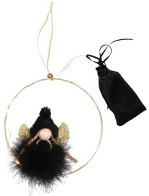 Wiszący LED czarny aniołek KOŁO, 17 cm