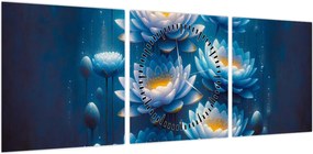 Obraz - Lilie wodne pod powierzchnią (z zegarem) (90x30 cm)
