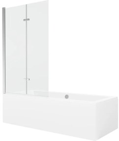 Mexen Cube wanna prostokątna 180 x 80 cm z obudową i parawanem 2-skrzydłowym 100 cm, transparent, chrom - 550518080X9210020100