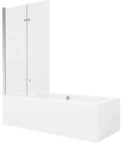 Mexen Cube wanna prostokątna 180 x 80 cm z obudową i parawanem 2-skrzydłowym 100 cm, transparent, chrom - 550518080X9210020100