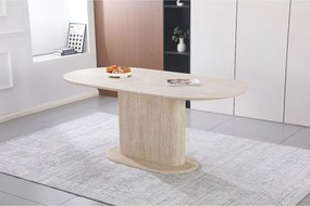 Owalny stół jadalniany dla 6–8 osób – Efekt beżowego trawertynu – Płyta MDF – LISE