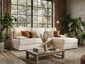Rozkładana narożna sofa VENORIA SLIM 200x143 cm, kremowa, uniwersalna + 2 poduszki GRATIS