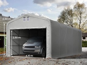 TOOLPORT 5x10m Namiot garażowy - 2,6 m wysokość ścian bocznych z 4,1x2,5m brama, PVC 850, szary, bez statyki - (99481)