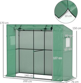 Outsunny Mini szklarnia przyścienna z rolowanymi drzwiami i siatkowymi oknami, odporna na UV, do roślin, sadzonek i kwiatów, zielona | Aosom PL