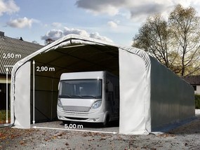 TOOLPORT 7x21m Namiot garażowy - 2,6 m wysokość ścian bocznych z 5x2,9m brama, PVC 850, szary, bez statyki - (99499)