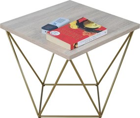 Minimalistyczny stolik druciany dąb sonoma + złoty R8-E44