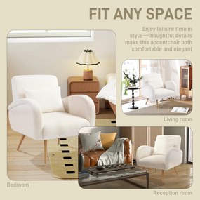 HOMCOM Fotel tapicerowany, z pokrowcem z fleece, z podłokietnikami i poduszką lędźwiową, z metalowymi nogami, fotel do czytania, kremowy