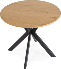 Zestaw Stół Okrągły LAUREN 90 cm Dąb Złoty/Czarny i 4 Krzesła ROBIN Czarne