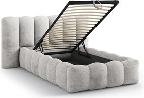 Szare tapicerowane łóżko jednoosobowe ze schowkiem ze stelażem 90x200 cm Lupine – Micadoni
