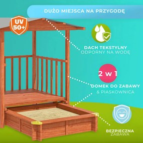 Piaskownica z werandą SUNNY, 130x130x143cm, brązowa/szara Jurhan