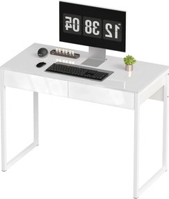 HOMCOM Biurko 100 x 50 cm, biurko komputerowe z 2 szufladami, do małych pomieszczeń, biały | Aosom PL