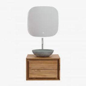 Zestaw Wiszących Mebli Łazienkowych Z Drewna Tekowego Jabari Drewno Tekowe & Okrągły Szary Cement Ø40 Cm Tarsis - Sklum