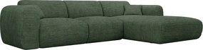 Kanapa narożna duża prawostronna rozkładana typu express z zielonego sztruksu - Materac 13 cm memory foam POGNI