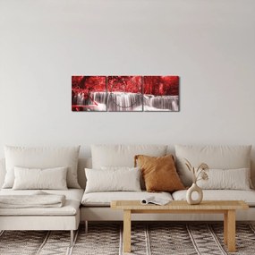 Obraz - Wodospad, czerwony (z zegarem) (90x30 cm)