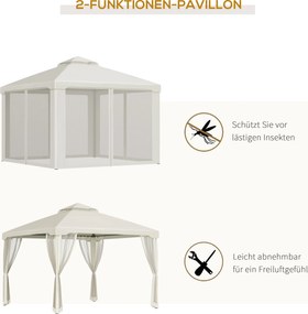 Outsunny Altana Ogrodowa 3x3m Kremowy Pawilon z 4 Ścianami Bocznymi Wodoodporny Metal i Poliester | Aosom PL