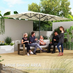 Outsunny Podwójny parasol, 451 x 264 cm Parasol z systemem korbkowym, 12 metalowych żeber, maszt z aluminium, Kremowy