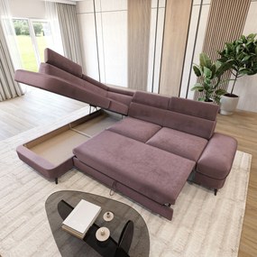Masseno Narożnik AVISE z funkcją spania i pojemnikiem na pościel Narozniki L, Rozkładana sofa - Wrzosowy, MONOLITH 62