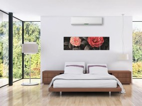 Obraz - Czerwone kwiaty na ciemnym tle (170x50 cm)