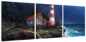 Obraz - Latarnia morska na brzegu oceanu, akwarela (z zegarem) (90x30 cm)