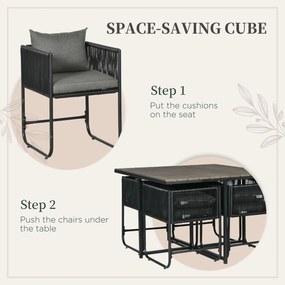 Outsunny Zestaw mebli ogrodowych 5 części Polirattan Stół 4 krzesła Stolik dodatkowy Elegancki szary | Aosom PL